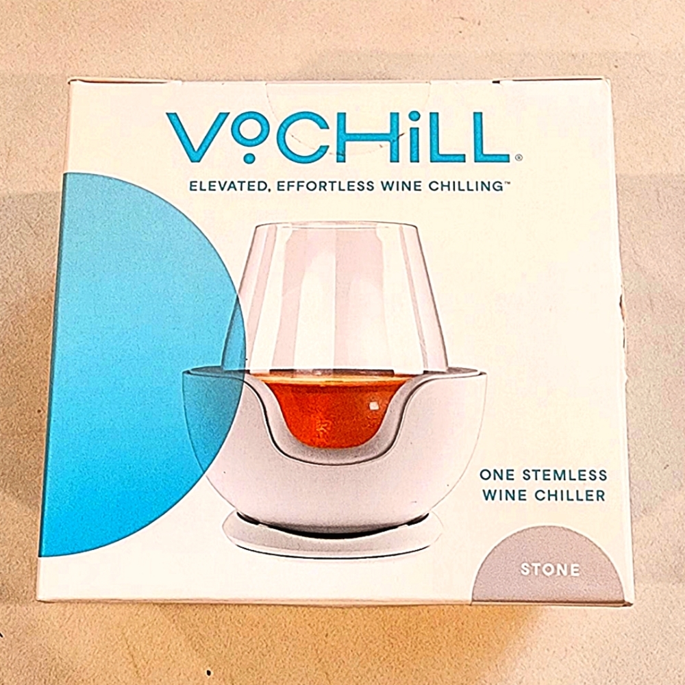 VoChill Stemless Wine Glass Chiller, Stone, Brand New